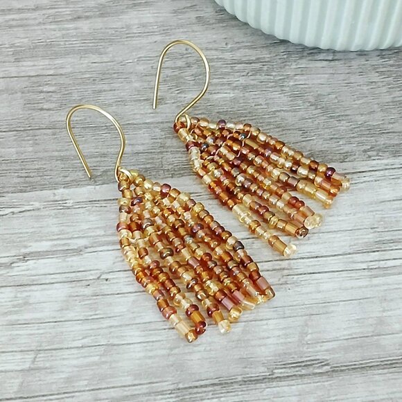 BOGO EARRINGS Small Gold Beaded Fringe Dangle Earrings, 2" - Picture 4 of 5